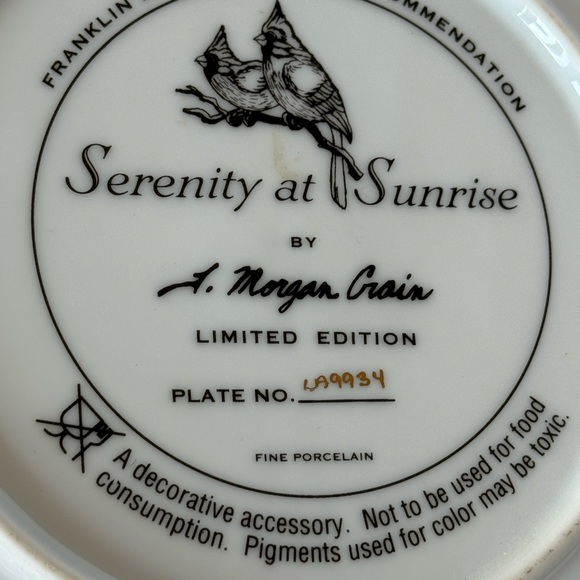 Franklin Mint limited edition collectors plate Serenity of Sunrise cardinal bird - Picture 3 of 5